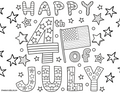 Coloring page with 'Happy 4th of July' text and stars, featuring an American flag.