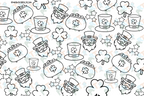 repeating pattern of pot of gold, leprachaun, stars, and top hat