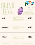 Price list for slime-making services with a purple slime sample and 'Art Bar' branding.
