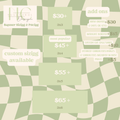 Checkered pattern with text overlay of banner prices on a green and white background