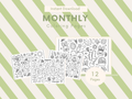 Set of monthly coloring pages with a green and white striped background
