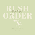 Promotional graphic for a Rush Order service on hand-painted graduation caps, indicating a 5 business day or less turnaround time.