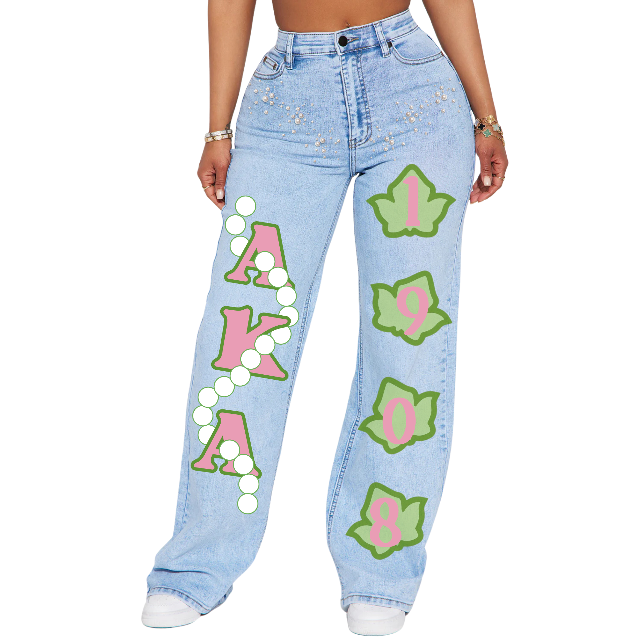 Hand Painted Custom Jeans| College Grad; Sorority Front